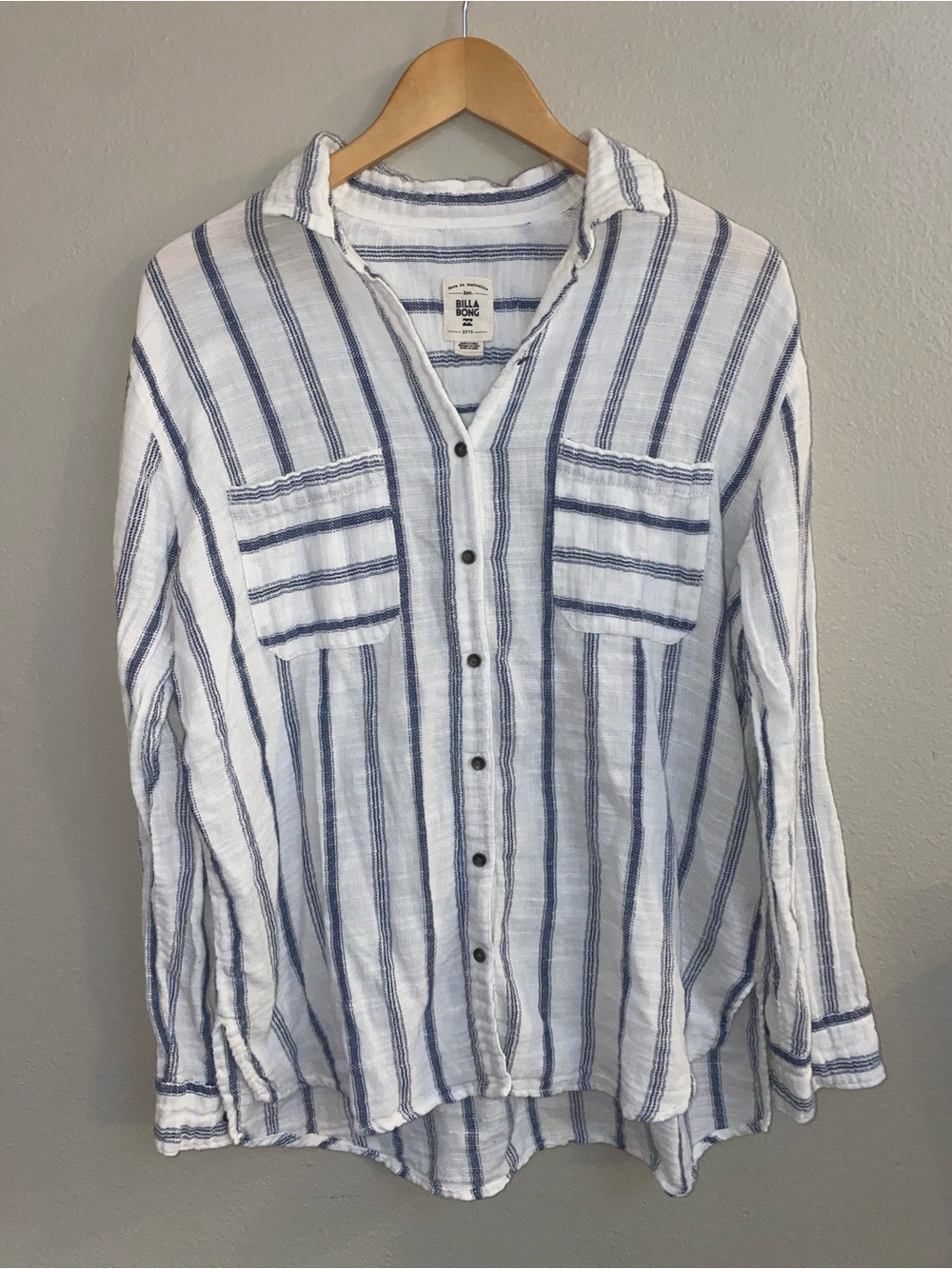Billabong White & Blue Striped 100% Cotton Button-Down Shirt Size L Coastal